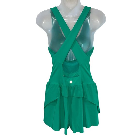 Athleta Runsie Green Athletic Skort Romper With Cross Back Design For Women - M - Picture 3 of 10